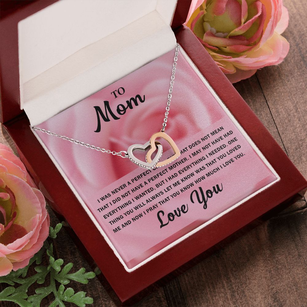 To My Beautiful Mom, Interlocking Hearts Necklace with Special Message Card - Perfect Birthday Gift from Daughter/Son
