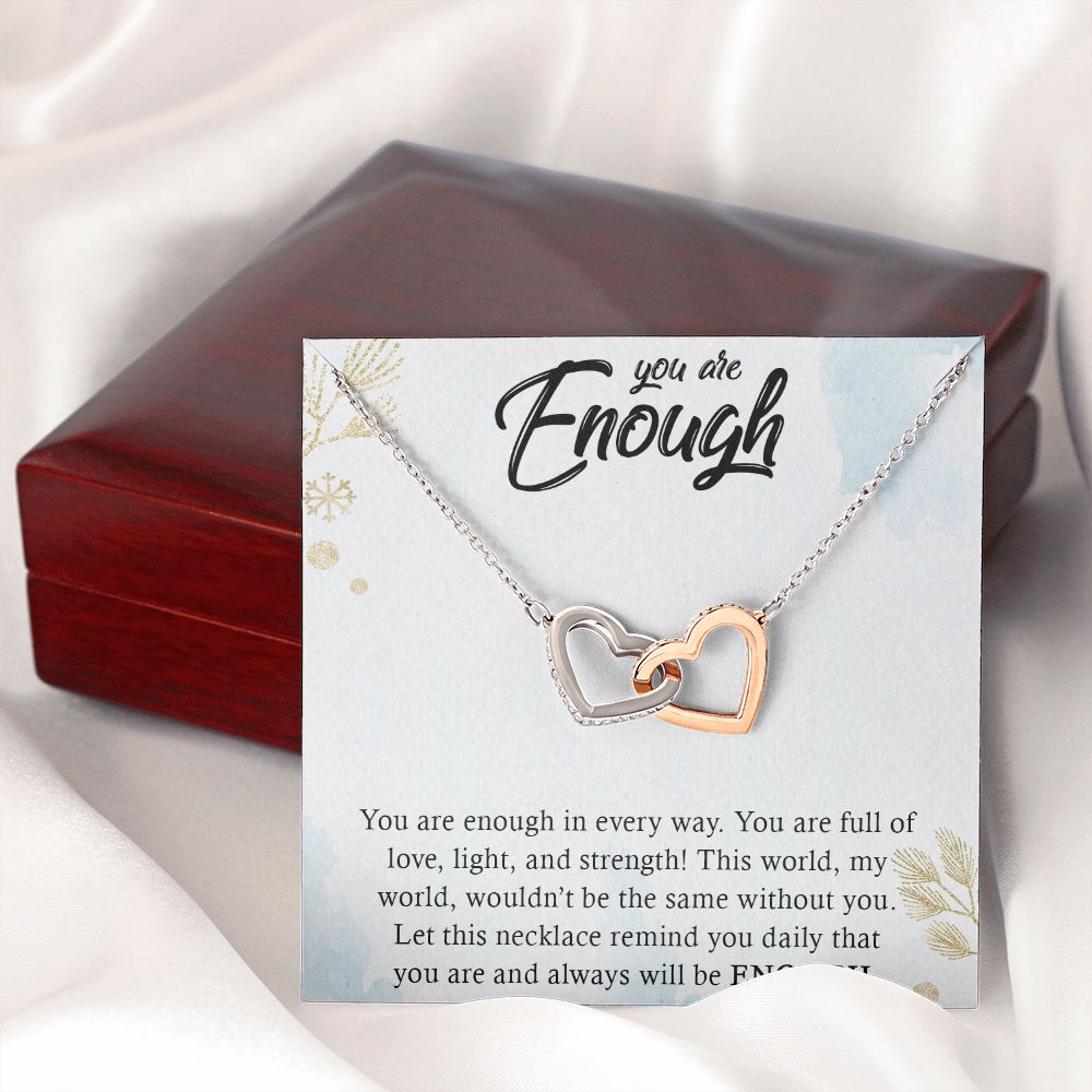 YOU ARE ENOUGH,  INTERLOCKING HEART NECKLACE WITH MESSAGE CARD FOR FRIENDS AND FAMILY, BIRTHDAY GIFT FOR HER, UNIQUE GIFT WITH MESSAGE CARD