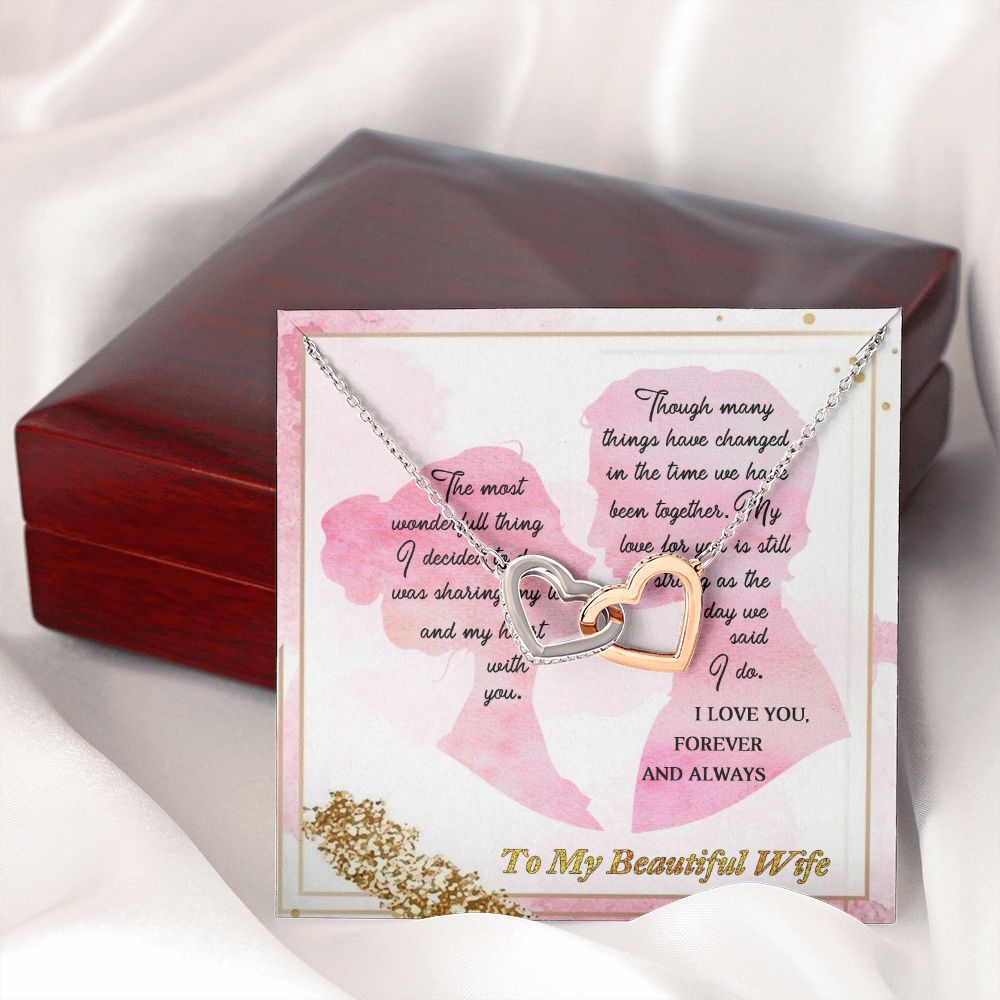 To My Wife, I Love you, Interlocking Hearts Necklace, For Wife With Message Card, Birthday, Valentine's Day Gift For Her