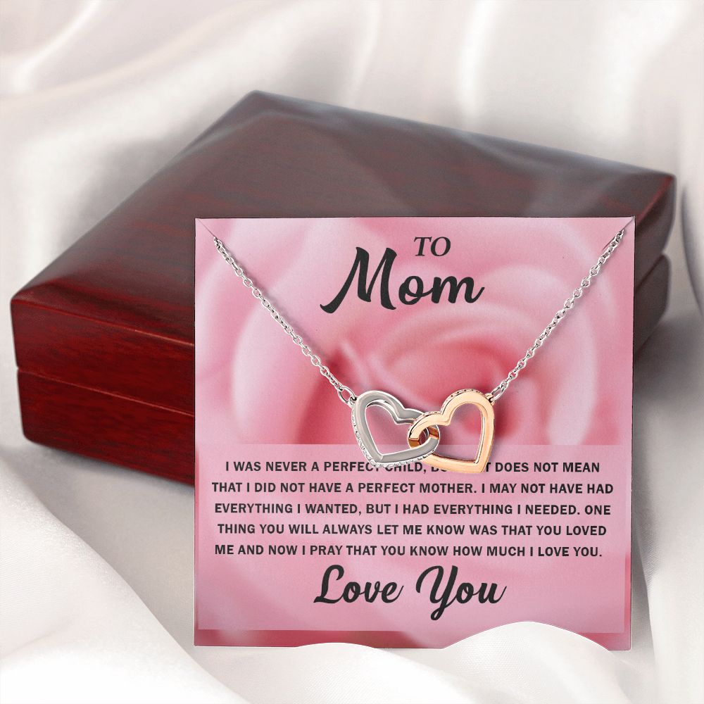 To My Beautiful Mom, Interlocking Hearts Necklace with Special Message Card - Perfect Birthday Gift from Daughter/Son