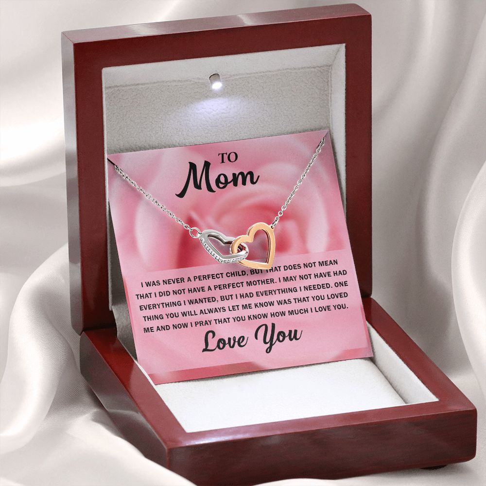 To My Beautiful Mom, Interlocking Hearts Necklace with Special Message Card - Perfect Birthday Gift from Daughter/Son