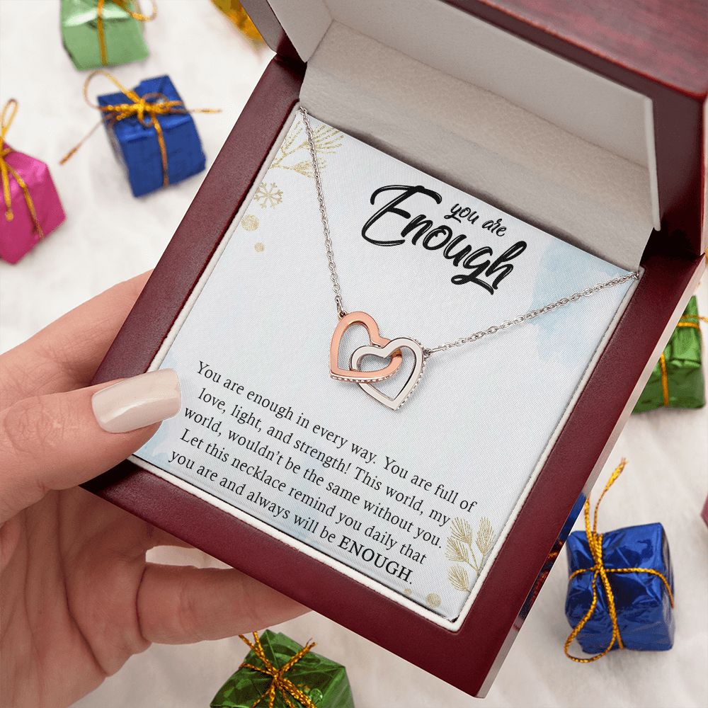 YOU ARE ENOUGH,  INTERLOCKING HEART NECKLACE WITH MESSAGE CARD FOR FRIENDS AND FAMILY, BIRTHDAY GIFT FOR HER, UNIQUE GIFT WITH MESSAGE CARD