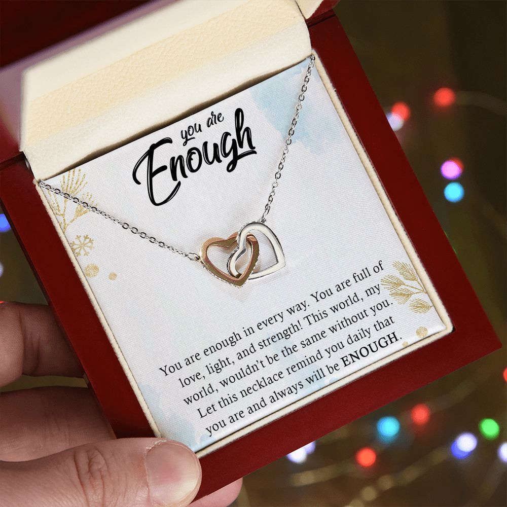YOU ARE ENOUGH,  INTERLOCKING HEART NECKLACE WITH MESSAGE CARD FOR FRIENDS AND FAMILY, BIRTHDAY GIFT FOR HER, UNIQUE GIFT WITH MESSAGE CARD
