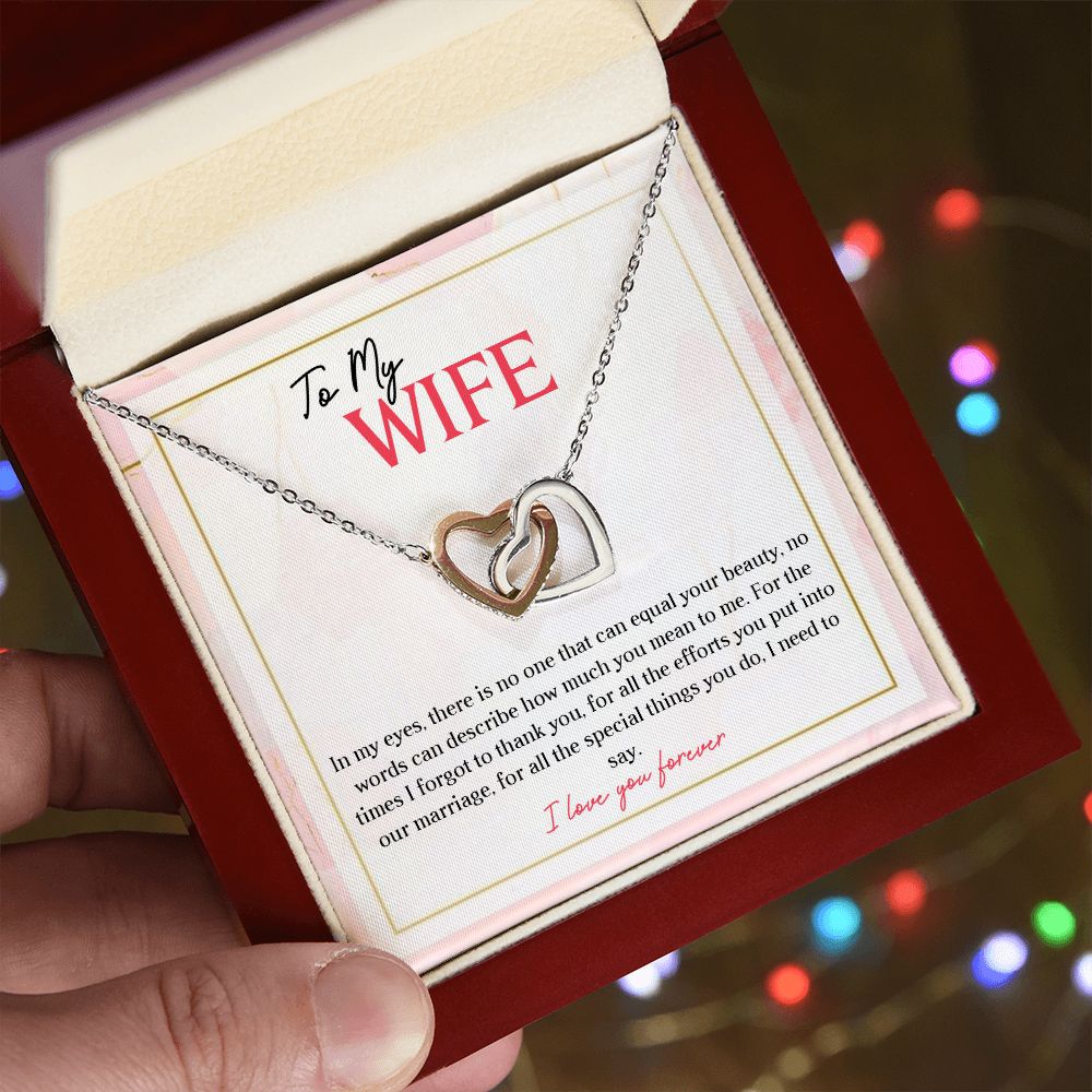 To My Wife I Love You Forever, Interlocking Hearts Necklace, For Wife With Message Card, Birthday, Valentine's Day Gift For Her