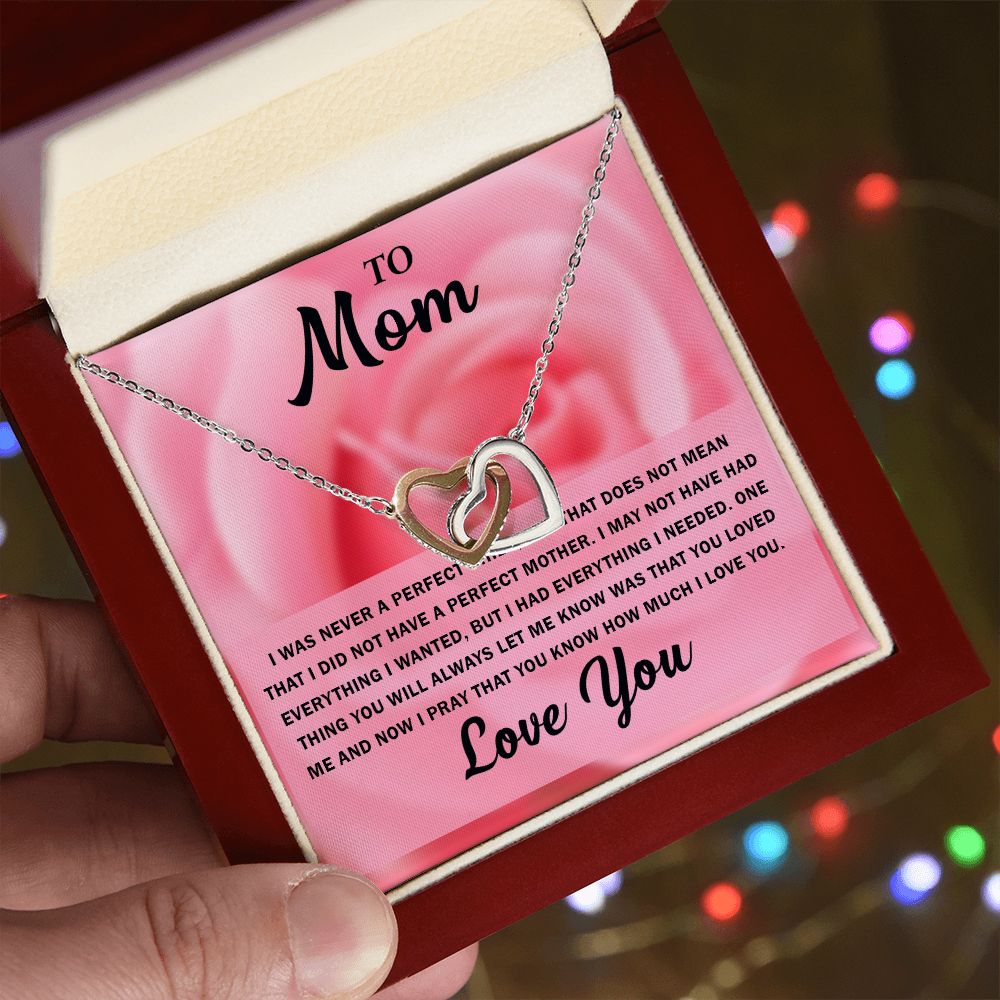 To My Beautiful Mom, Interlocking Hearts Necklace with Special Message Card - Perfect Birthday Gift from Daughter/Son