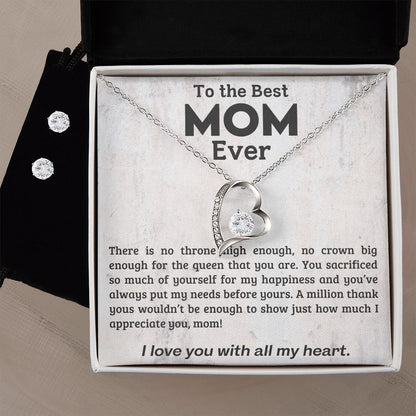 TO THE BEST MOM EVER, I LOVE YOU WITH ALL MY HEART, LOVE KNOT NECKLACE WITH MESSAGE CARD FOR MOM, BIRTHDAY, MOTHER'S DAY GIFT FOR HER