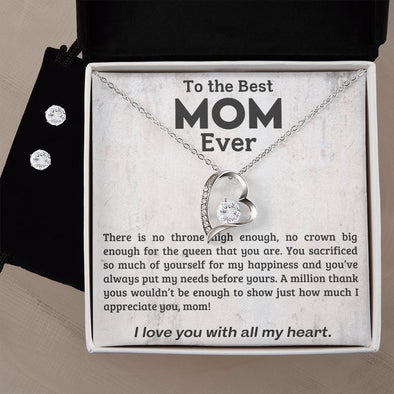TO THE BEST MOM EVER, I LOVE YOU WITH ALL MY HEART, LOVE KNOT NECKLACE WITH MESSAGE CARD FOR MOM, BIRTHDAY, MOTHER'S DAY GIFT FOR HER