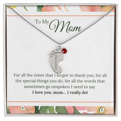 ENGRAVED BABY FEET WITH NAME AND BIRTHSTONE, NECKLACE GIFT FOR MOM WITH KIDS NAME, WITH MESSAGE CARD, HAPPY  MOTHER'S DAY GIFT FOR MOM FROM SON/DAUGHTER