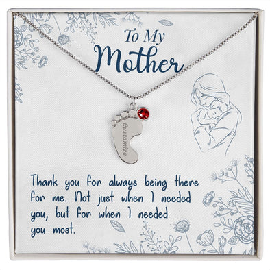 ENGRAVED BABY FEET WITH NAME AND BIRTHSTONE, NECKLACE GIFT FOR MOM WITH KIDS NAME, WITH MESSAGE CARD, MOTHER'S DAY GIFT, FOR MOM FROM SON/DAUGHTER