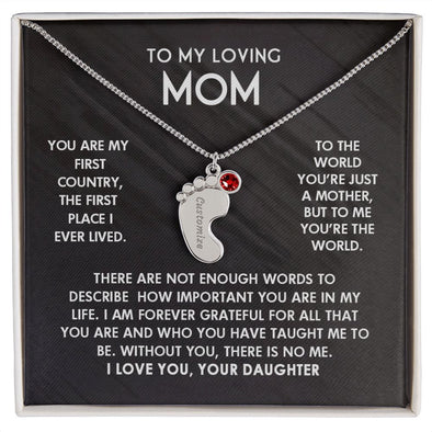ENGRAVED BABY FEET WITH NAME AND BIRTHSTONE, NECKLACE GIFT FOR MOM WITH KIDS NAME, WITH MESSAGE CARD, BIRTHDAY/ MOTHER'S DAY GIFT FOR MOM