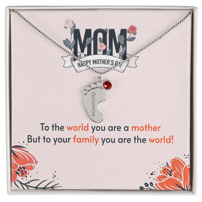 ENGRAVED BABY FEET WITH NAME AND BIRTHSTONE, NECKLACE GIFT FOR MOM WITH KIDS NAME, WITH MESSAGE CARD, MOTHER'S DAY GIFT FOR MOM FROM SON/DAUGHTER