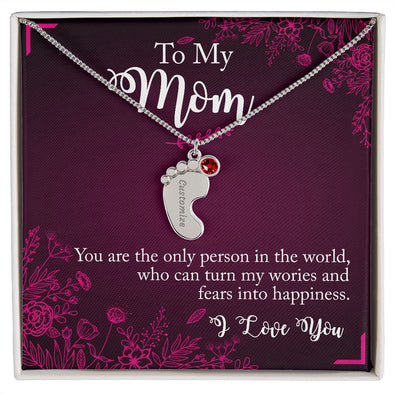 ENGRAVED BABY FEET WITH NAME AND BIRTHSTONE, NECKLACE GIFT FOR MOM WITH KIDS NAME, WITH MESSAGE CARD, BIRTHDAY/MOTHER'S DAY GIFT FOR MOM, FROM SON/DAUGHTER