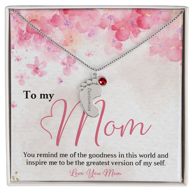 ENGRAVED BABY FEET WITH NAME AND BIRTHSTONE, NECKLACE GIFT FOR MOM WITH KIDS NAME, WITH MESSAGE CARD, BIRTHDAY/ MOTHER'S DAY GIFT FOR MOM FROM SON/DAUGHTER