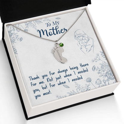 ENGRAVED BABY FEET WITH NAME AND BIRTHSTONE, NECKLACE GIFT FOR MOM WITH KIDS NAME, WITH MESSAGE CARD, MOTHER'S DAY GIFT, FOR MOM FROM SON/DAUGHTER