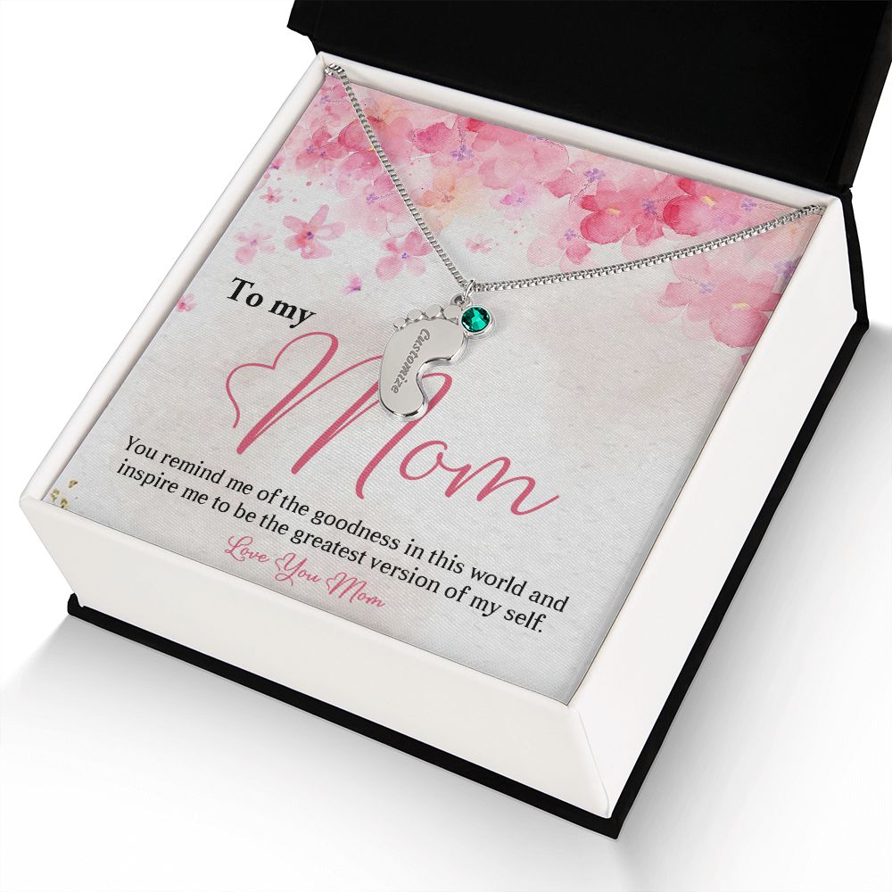 ENGRAVED BABY FEET WITH NAME AND BIRTHSTONE, NECKLACE GIFT FOR MOM WITH KIDS NAME, WITH MESSAGE CARD, BIRTHDAY/ MOTHER'S DAY GIFT FOR MOM FROM SON/DAUGHTER