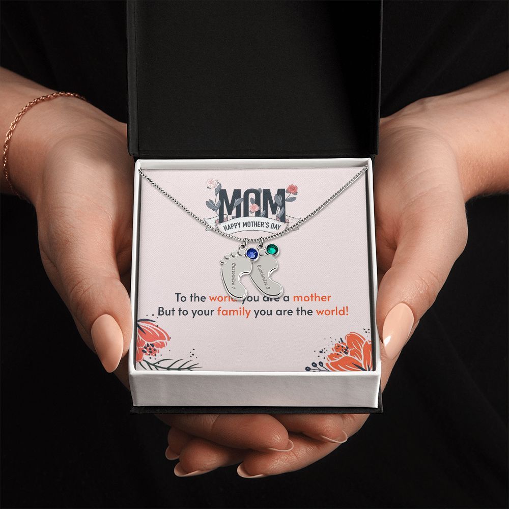 ENGRAVED BABY FEET WITH NAME AND BIRTHSTONE, NECKLACE GIFT FOR MOM WITH KIDS NAME, WITH MESSAGE CARD, MOTHER'S DAY GIFT FOR MOM FROM SON/DAUGHTER