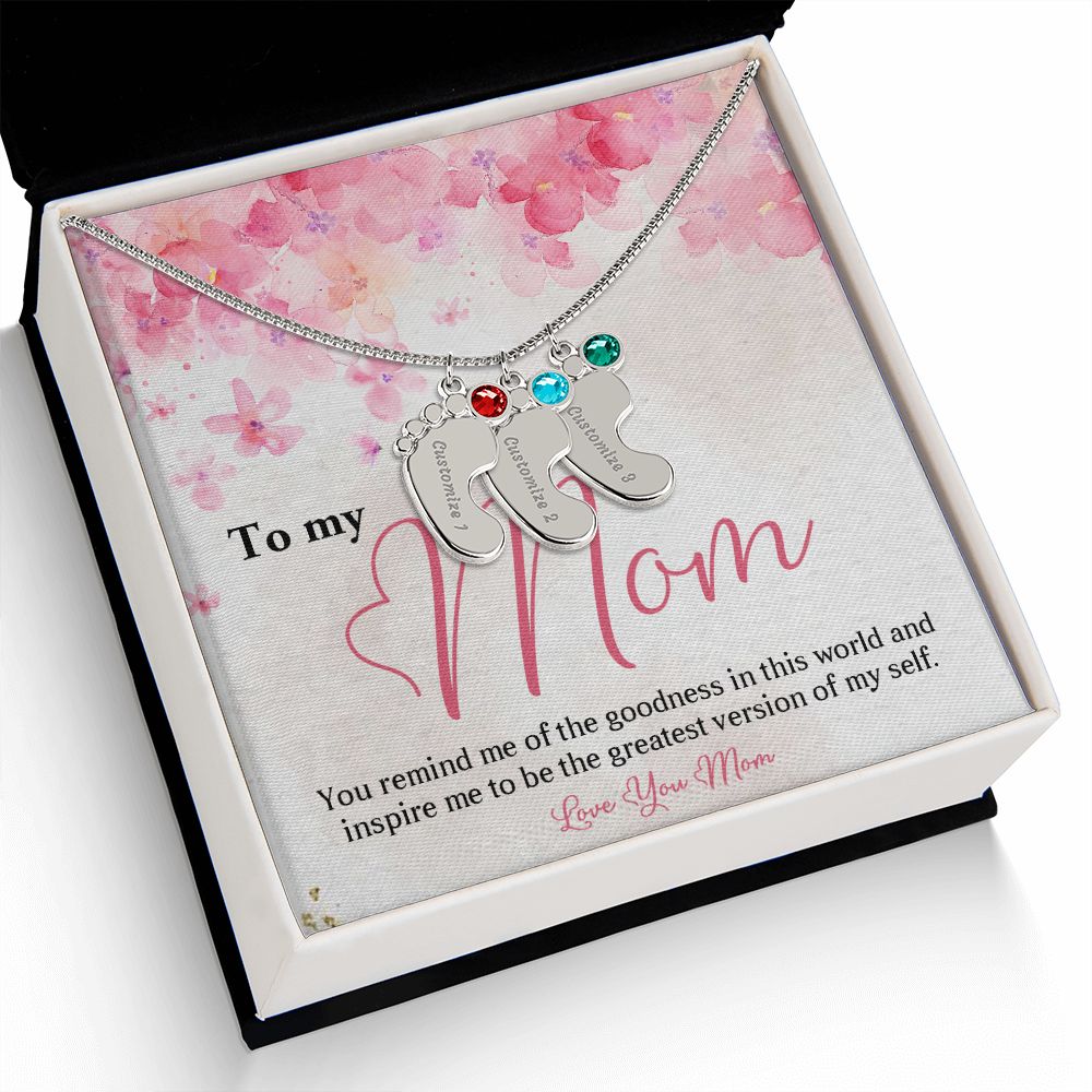 ENGRAVED BABY FEET WITH NAME AND BIRTHSTONE, NECKLACE GIFT FOR MOM WITH KIDS NAME, WITH MESSAGE CARD, BIRTHDAY/ MOTHER'S DAY GIFT FOR MOM FROM SON/DAUGHTER