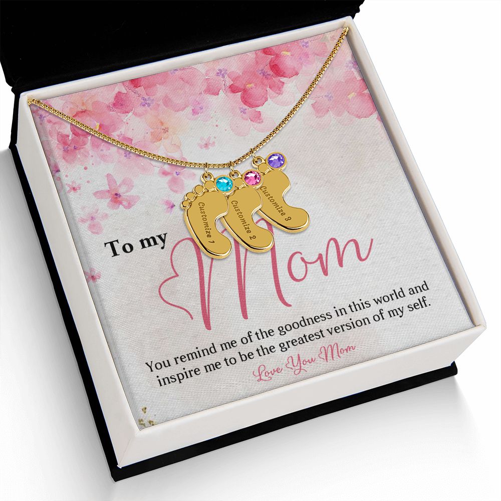 ENGRAVED BABY FEET WITH NAME AND BIRTHSTONE, NECKLACE GIFT FOR MOM WITH KIDS NAME, WITH MESSAGE CARD, BIRTHDAY/ MOTHER'S DAY GIFT FOR MOM FROM SON/DAUGHTER