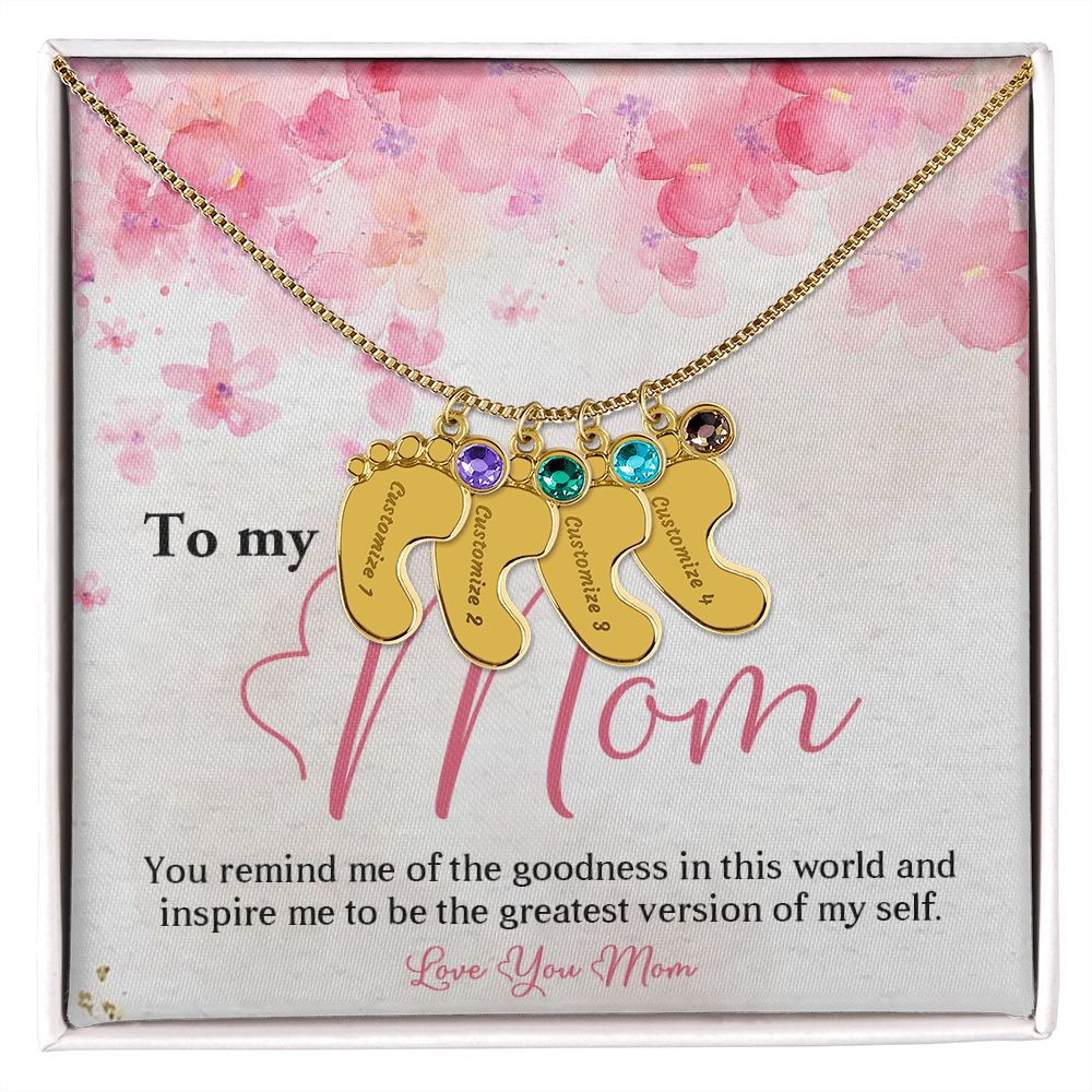 ENGRAVED BABY FEET WITH NAME AND BIRTHSTONE, NECKLACE GIFT FOR MOM WITH KIDS NAME, WITH MESSAGE CARD, BIRTHDAY/ MOTHER'S DAY GIFT FOR MOM FROM SON/DAUGHTER