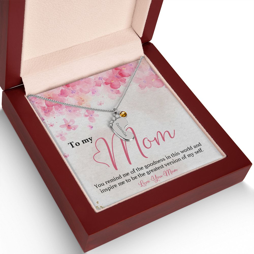 ENGRAVED BABY FEET WITH NAME AND BIRTHSTONE, NECKLACE GIFT FOR MOM WITH KIDS NAME, WITH MESSAGE CARD, BIRTHDAY/ MOTHER'S DAY GIFT FOR MOM FROM SON/DAUGHTER