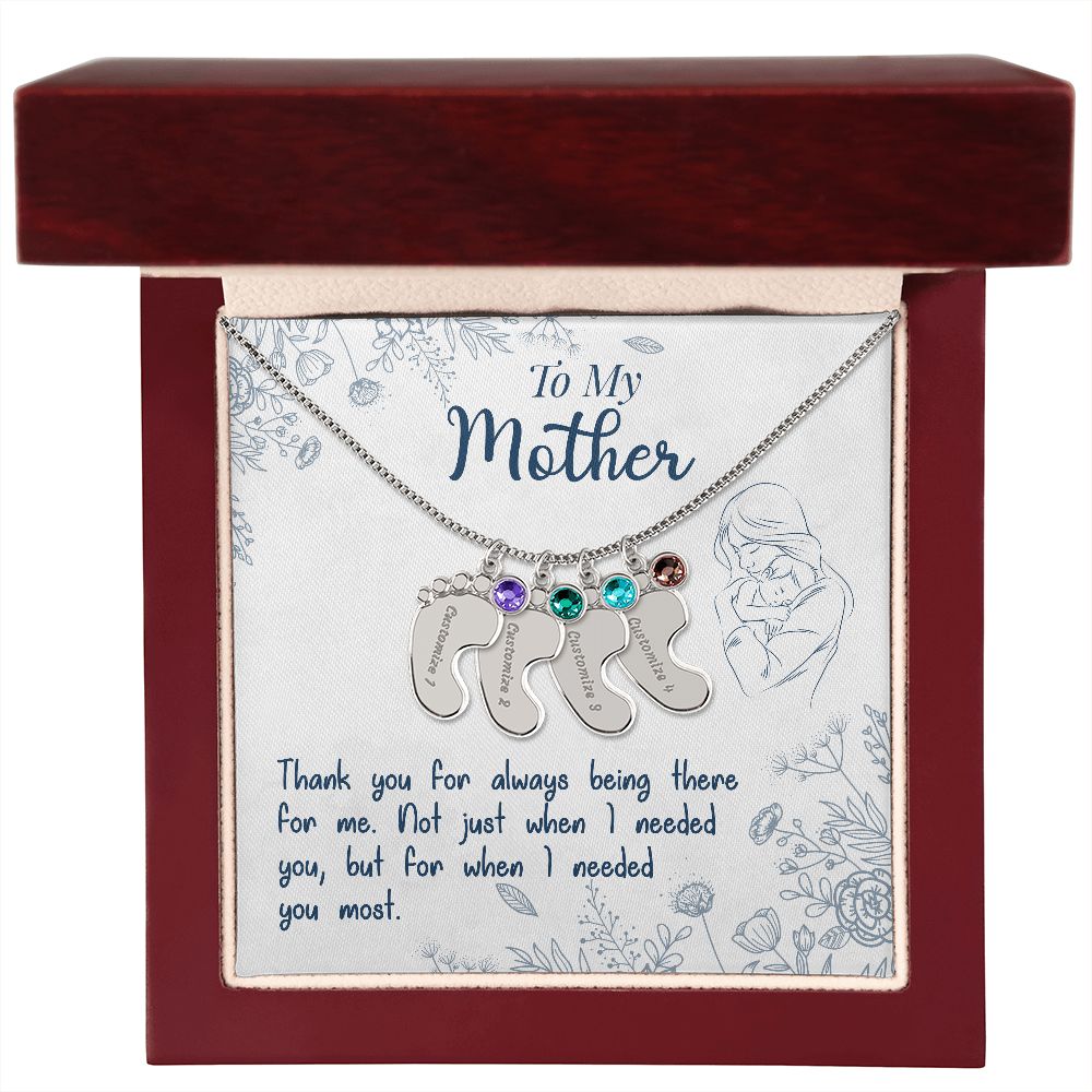 ENGRAVED BABY FEET WITH NAME AND BIRTHSTONE, NECKLACE GIFT FOR MOM WITH KIDS NAME, WITH MESSAGE CARD, MOTHER'S DAY GIFT, FOR MOM FROM SON/DAUGHTER