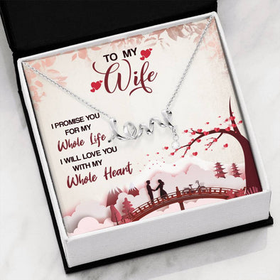 Love Scripted Necklace For Her, Gold/Silver Love Necklace,  I Will Love You With My Whole Heart Scripted Love Necklace, Couple Jewelry