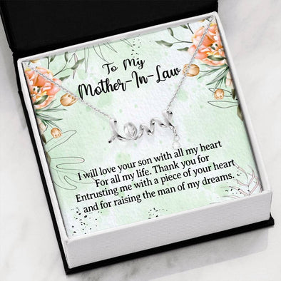 Mother In Law Necklace With Message Card, I Will Love Your Son With All My Heart, Mother in Law Jewelry, Scripted Love Necklace, Mother Day Necklace
