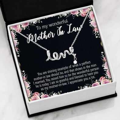 Mother In Law Necklace With Message Card, I Appreciate You a Lot, Mother's Day Necklace, Christmas Gift, Scripted Love Necklace, Birthday Gift