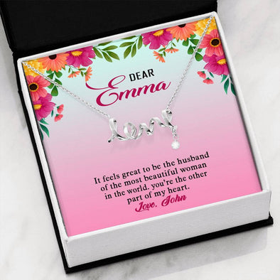 My Dear Wife, You're The Other Part Of My Heart, Customized Pendant, Personalized Necklace, Present For Wife, Couple Accessories, Scripted Love Necklace