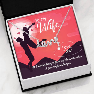 To My Wife Scripted Love Necklace, Customized Pendant For Wife With Message Card, Gold/Silver Necklace, Jewelry For Her, Gift For Valentine's Day And Birthday