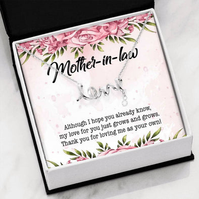 Mother In Law Necklace With Message Card, Thank You For Loving Me As Your Own, Mother in Law Jewelry, Scripted Love Necklace, Mother Day Necklace