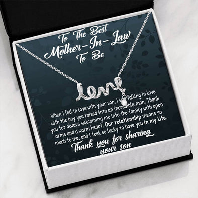Future Mother In Law Necklace With Message Card, Thank You For Sharing Your Son, Mother in Law Jewelry, Mother Day Necklace, Scripted Love Necklace, Birthday Gift, Christmas Gift, Mother in Law Jewelry