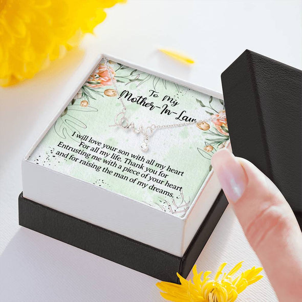 Mother In Law Necklace With Message Card, I Will Love Your Son With All My Heart, Mother in Law Jewelry, Scripted Love Necklace, Mother Day Necklace
