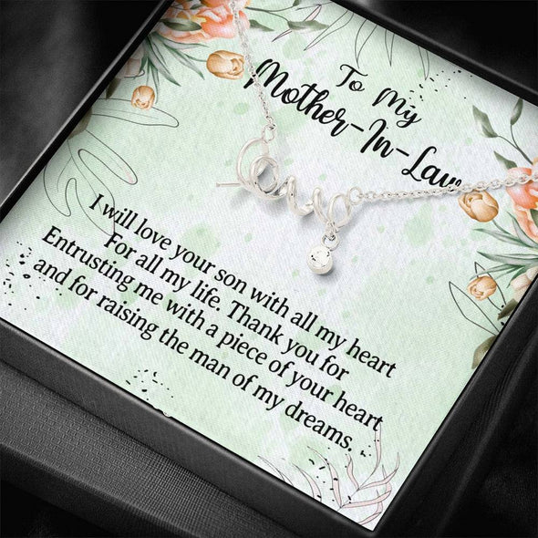 Mother In Law Necklace With Message Card, I Will Love Your Son With All My Heart, Mother in Law Jewelry, Scripted Love Necklace, Mother Day Necklace