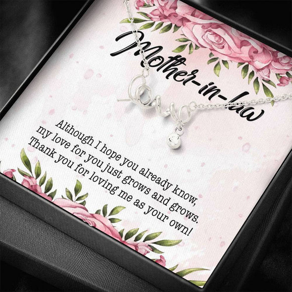 Mother In Law Necklace With Message Card, Thank You For Loving Me As Your Own, Mother in Law Jewelry, Scripted Love Necklace, Mother Day Necklace