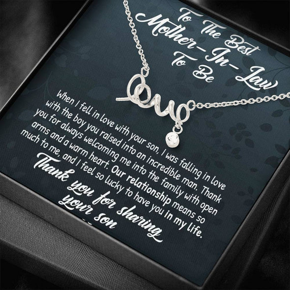 Future Mother In Law Necklace With Message Card, Thank You For Sharing Your Son, Mother in Law Jewelry, Mother Day Necklace, Scripted Love Necklace, Birthday Gift, Christmas Gift, Mother in Law Jewelry