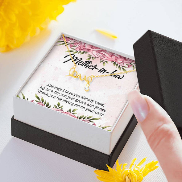 Mother In Law Necklace With Message Card, Thank You For Loving Me As Your Own, Mother in Law Jewelry, Scripted Love Necklace, Mother Day Necklace