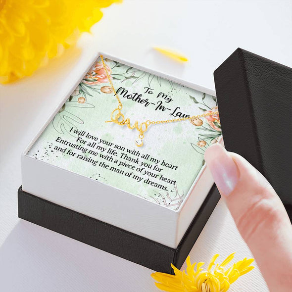 Mother In Law Necklace With Message Card, I Will Love Your Son With All My Heart, Mother in Law Jewelry, Scripted Love Necklace, Mother Day Necklace