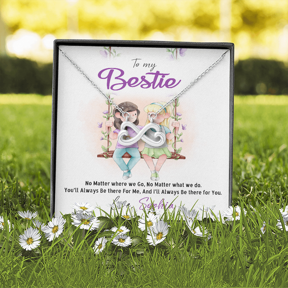 To My Bestie, Infinity Hearts Necklace With No Matter Where We Go, No Matter What We Do Message Card, Jewelry For Her, Birthday, Gift For Her, Necklace for Her, Customized Message Card