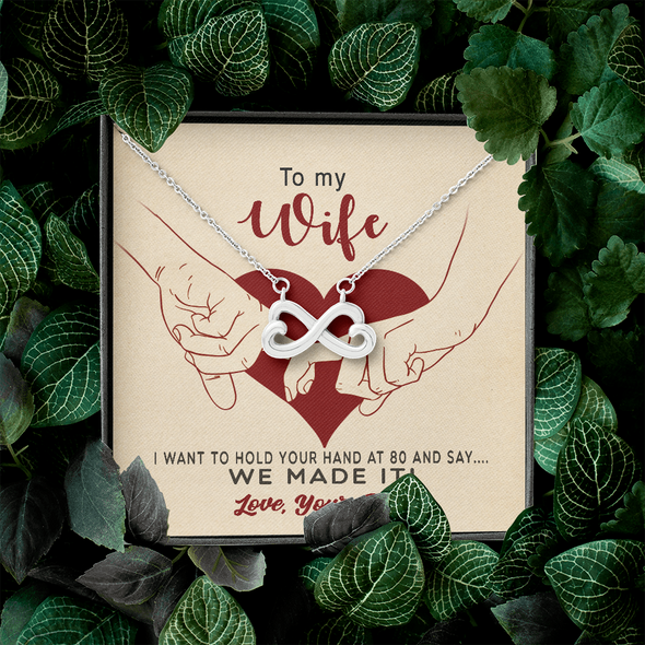 To My Wife, Infinity Hearts Necklace With I Want To Hold Your Hand And Message Card, Anniversary, Birthday, Gift For Her, Jewelry For Her, Pendant For Her, Customized Message Card With Loved One Name