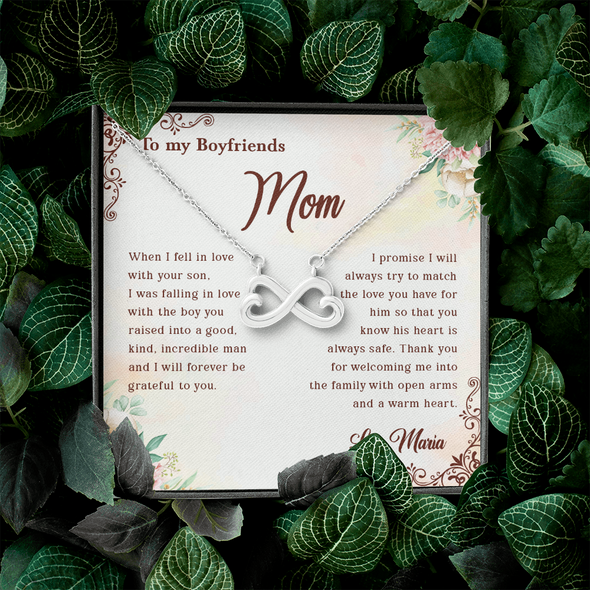 To My Boyfriend's Mom, Infinity Hearts Necklace With Thank You For Welcoming Me Into The Family Message Card, Mother's Day Gift, Birthday, Anniversary, Jewelry For Her, Customized Message Card
