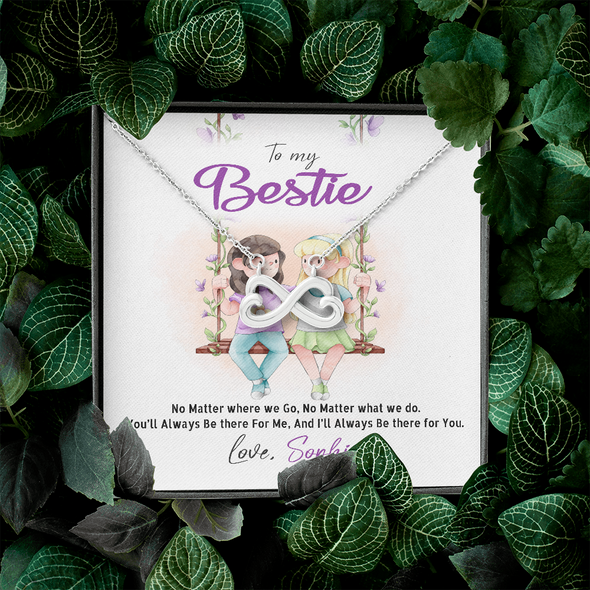 To My Bestie, Infinity Hearts Necklace With No Matter Where We Go, No Matter What We Do Message Card, Jewelry For Her, Birthday, Gift For Her, Necklace for Her, Customized Message Card