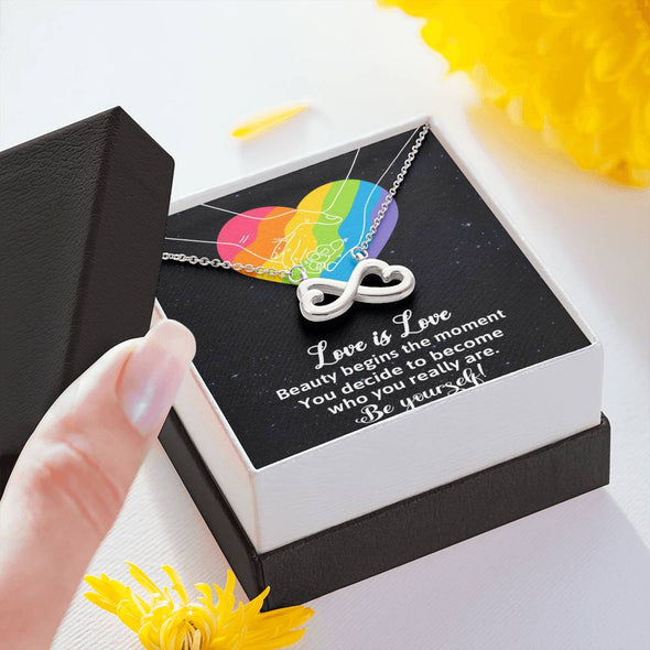 Dear Wife, Beauty Begins The Moment, Infinity Hearts Necklace, Wedding Necklace, Congratulations Gift, Silver And Gold Jewelry For Wife, Necklace For LGBT Couples