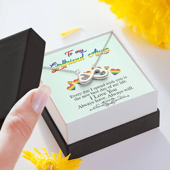 To My Girlfriend, Every Day I Spend With You Is The New Best Day Of My Life, Couple Gifts, Infinity Hearts Necklace, Gold/Silver Necklace With Message Card, Jewelry For Her