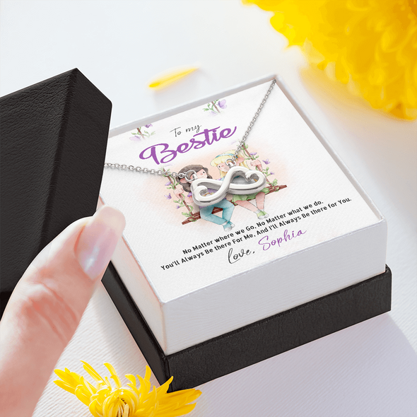 To My Bestie, Infinity Hearts Necklace With No Matter Where We Go, No Matter What We Do Message Card, Jewelry For Her, Birthday, Gift For Her, Necklace for Her, Customized Message Card