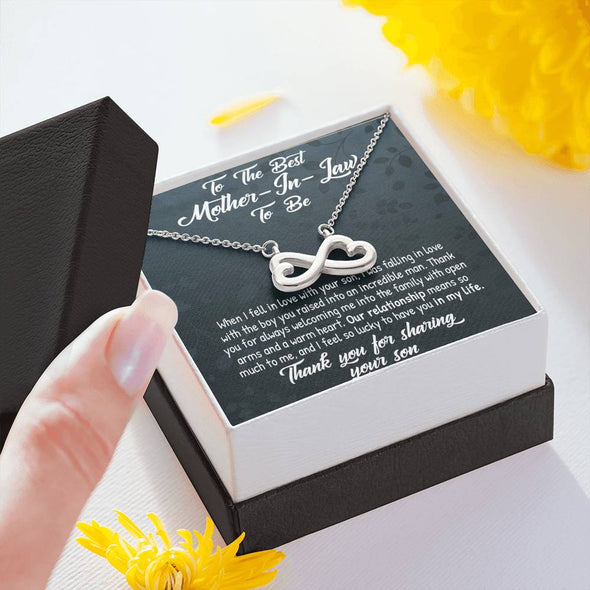 Future Mother In Law Necklace With Message Card, Thank You For Sharing Your Son, Mother in Law Jewelry, Mother Day Necklace, Infinity Necklace, Birthday Gift, Christmas Gift, Mother in Law Jewelry