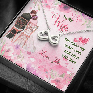 To My Wife, You Make My Heart Melt Customized Infinity Necklace, Silver Pendant, Necklace With Message Card, Jewelry For Her, Couple Gifts, Personalized Gifts