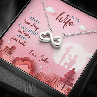 Infinity Hearts Necklace, Customized Necklace With Message Card, Silver Pendant, Every Love Story Is Beautiful But Ours Is My Favorite Necklace, Couple Gifts