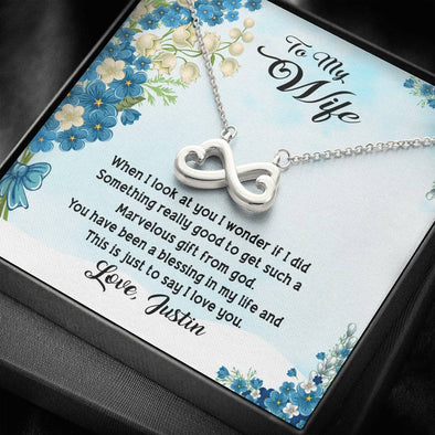 To My Wife, This Is Just To Say That I Love You, Customized Infinity Heart Necklace For Wife, Necklace With Message Card For Wife, Personalized Silver Pendant
