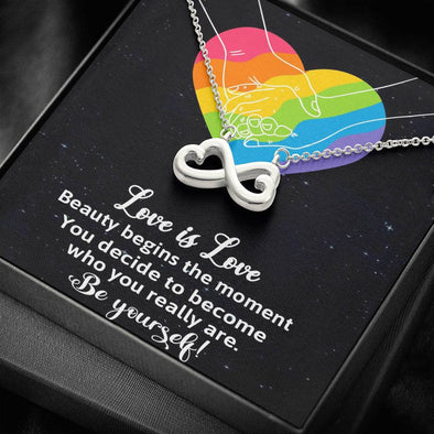 Dear Wife, Beauty Begins The Moment, Infinity Hearts Necklace, Wedding Necklace, Congratulations Gift, Silver And Gold Jewelry For Wife, Necklace For LGBT Couples